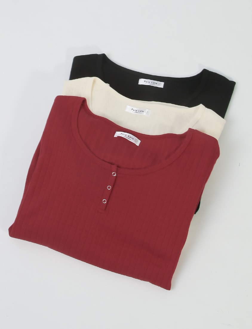 Jacquard Ribbed Button-Front Plus Size Crewneck Top