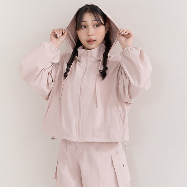 Instant Cooling UV-Protection Cropped Utility Hooded Plus Size Jacket