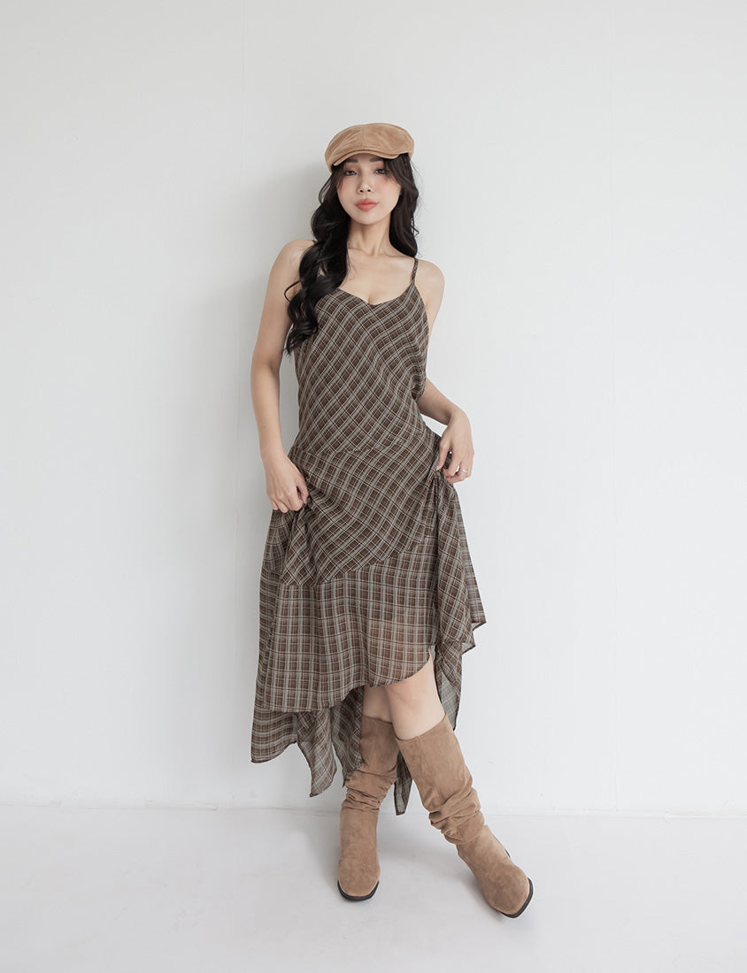 MUA! Asymmetrical Hem Plaid Plus Size Cami Dress