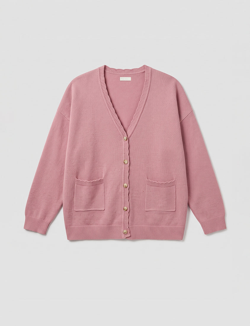 Cute Lettuce Trim V-Neck Knit Plus Size Cardigan