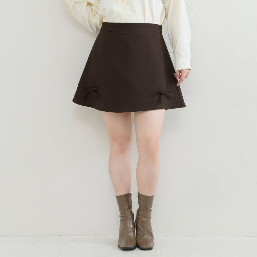 Korean Style Bow-Detail Elastic Back Waist Tailored Plus Size Mini Skirt