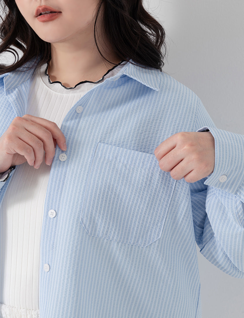 Textured Crinkle Stripe Plus Size Shirt