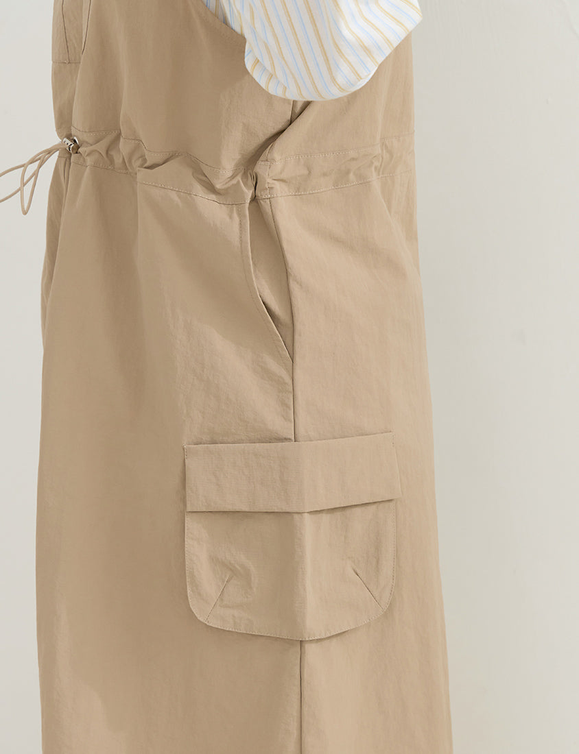 Vintage Utility Adjustable Strap Plus Size Maxi Dress