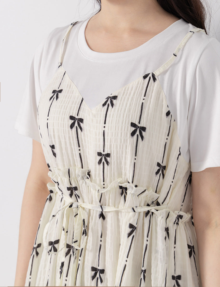 Sweet Chiffon Bow Faux Two-Piece Plus Size Maxi Dress