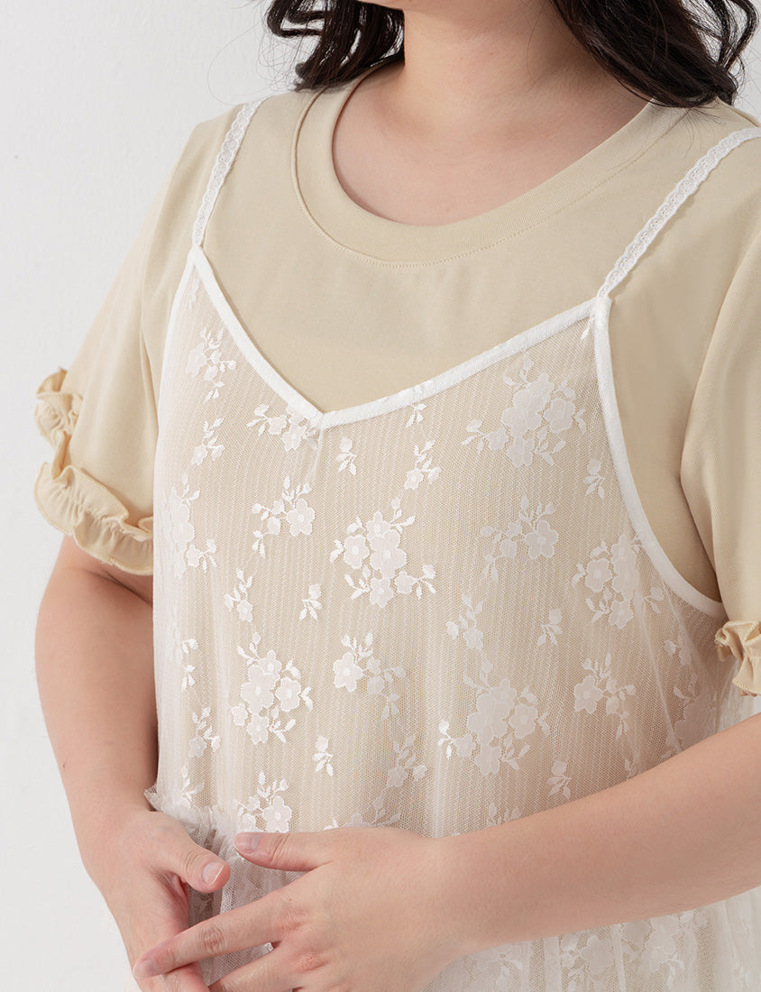 Japanese-Inspired Floral Lace Plus Size Two-Piece Dress Set