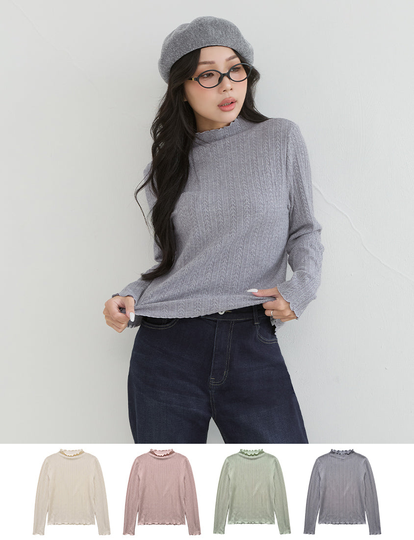 Soft Cable Knit Ribbed Rolled Edges Long Sleeve Plus Size Top