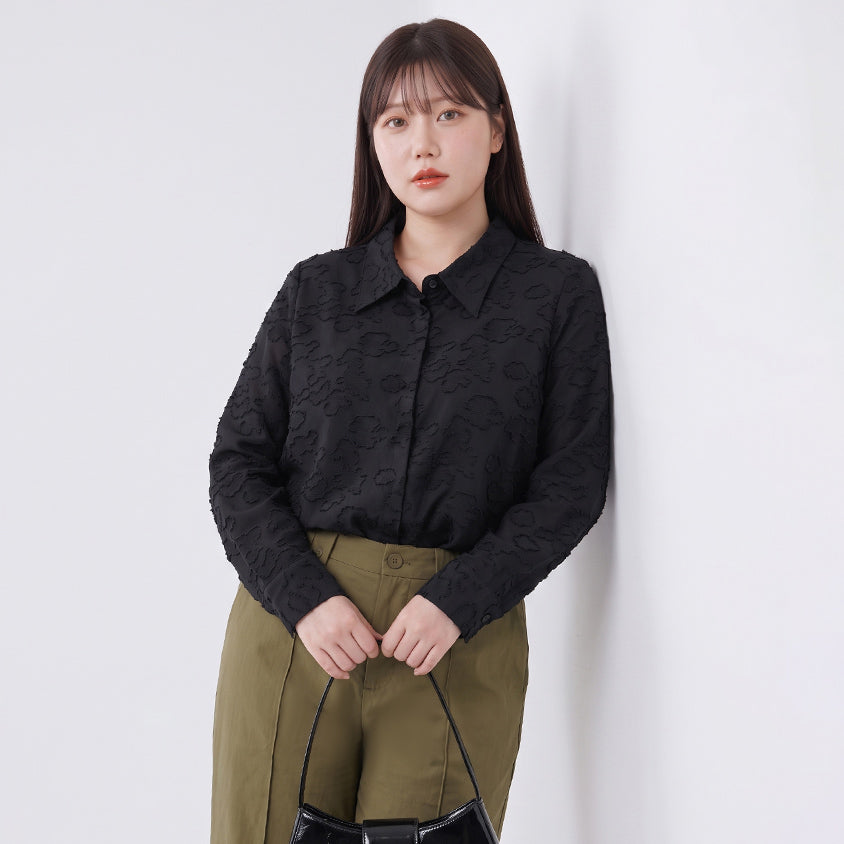 MISS. Japanese-Inspired Lace Sheer Jacquard Plus Size Shirt