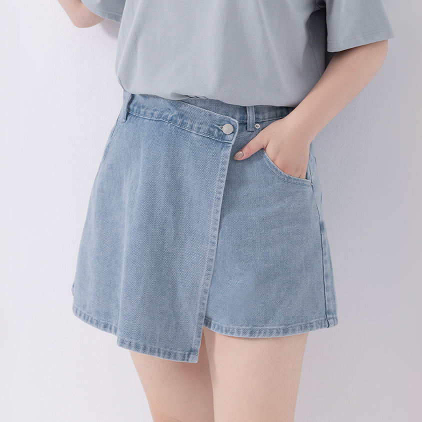Slim Fit A-Line Wrap Plus Size Denim Skort