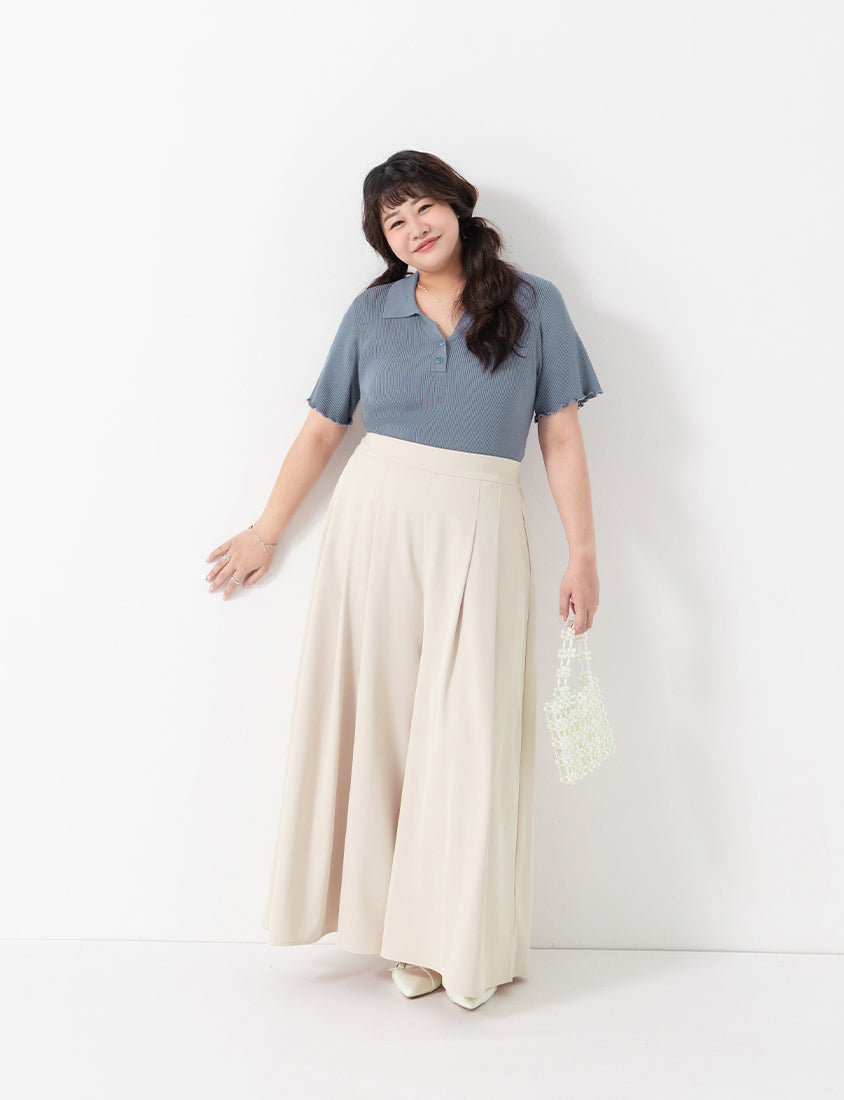 MISS. Polo Collar Ribbed Knit Plus Size Top