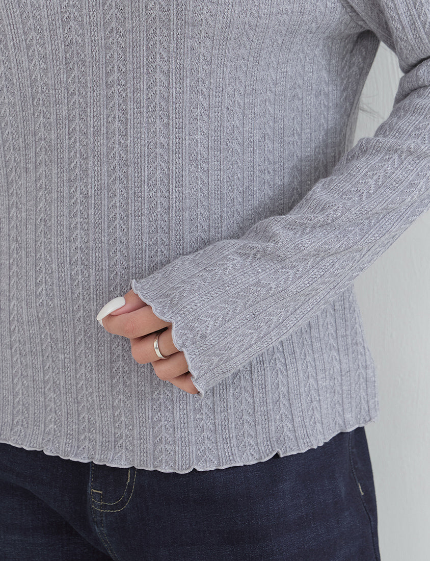 Soft Cable Knit Ribbed Rolled Edges Long Sleeve Plus Size Top