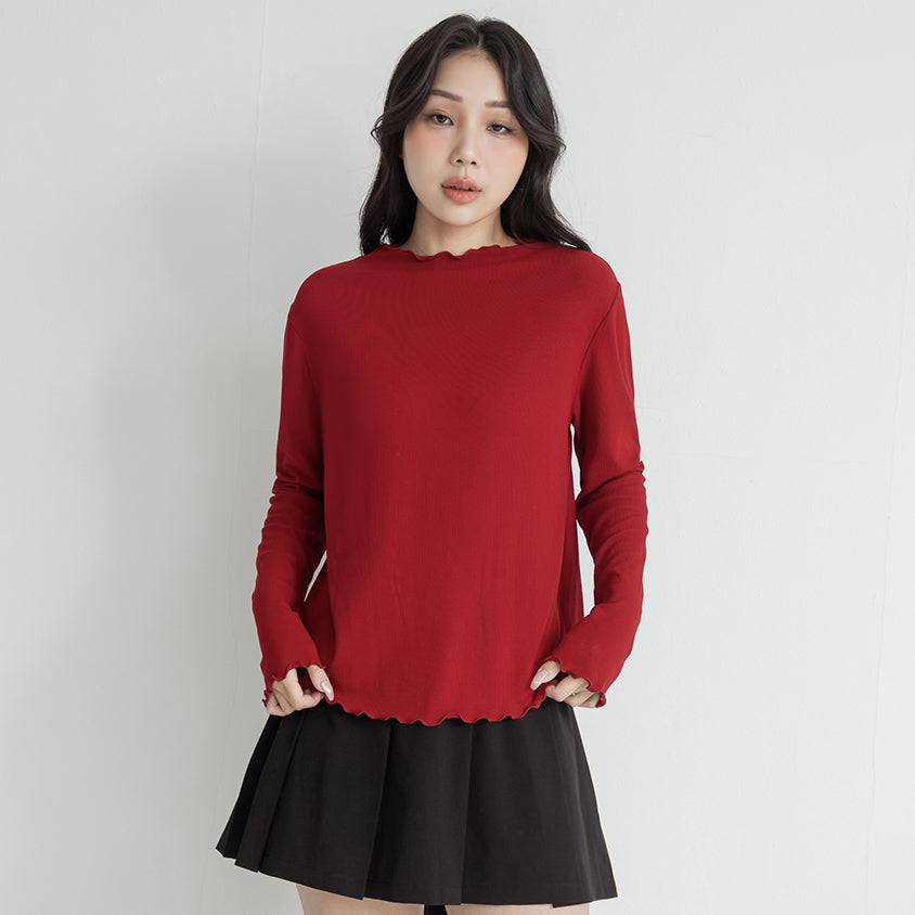 Ribbed Lettuce Trim Mock Neck Plus Size Top