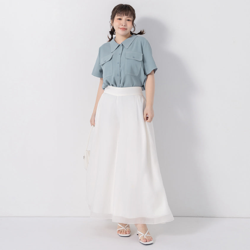 Wide Waistband Ethereal Sheer Plus Size Wide Leg Pants
