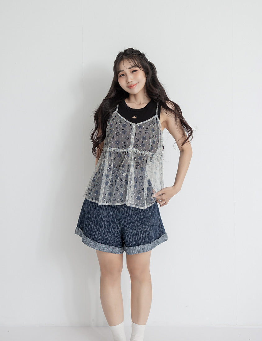 MUA! Openwork Floral Ribbed Plus Size Halter Tank Top