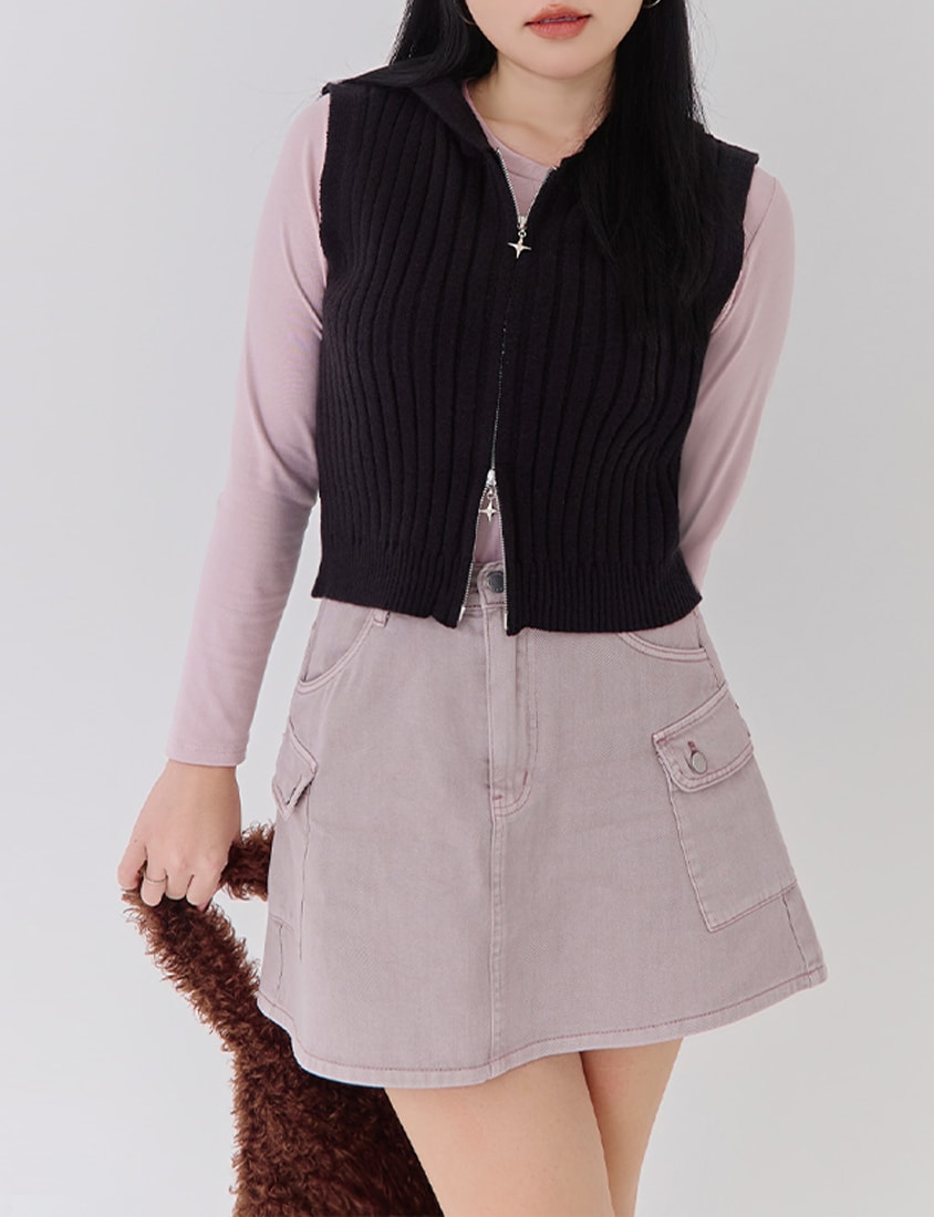 Double-Zip Hooded Plus Size Knit Vest
