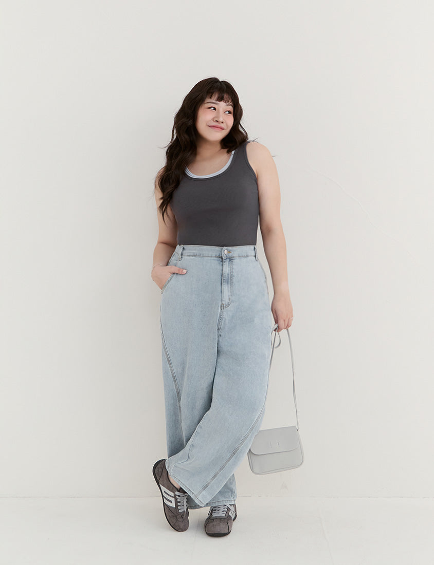 Pobra. Contrast Crew Neck Ribbed Plus Size Bra Tank Top