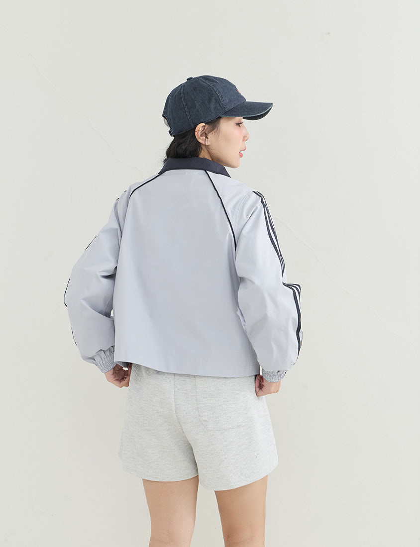 Korean-Inspired Retro Contrast Sporty Stand Collar Plus Size Jacket