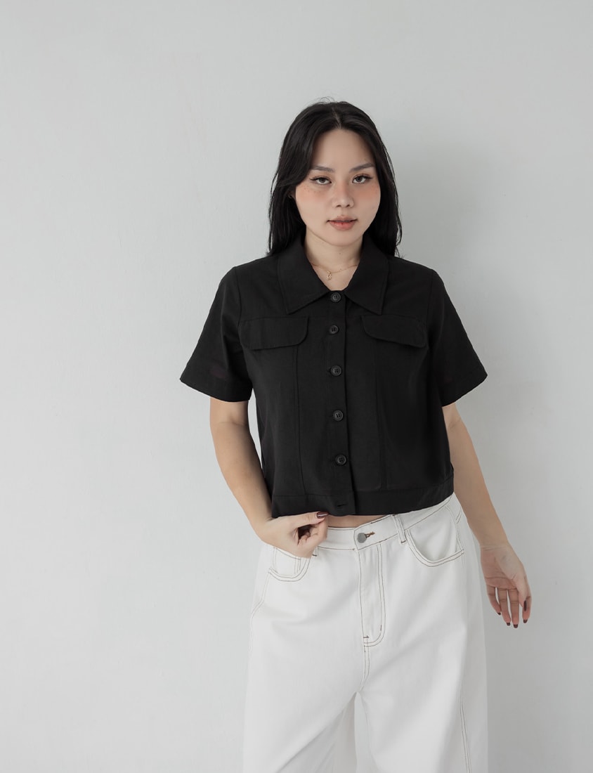 Spring Cotton Linen Stitch Plus Size Short Sleeve Shirt