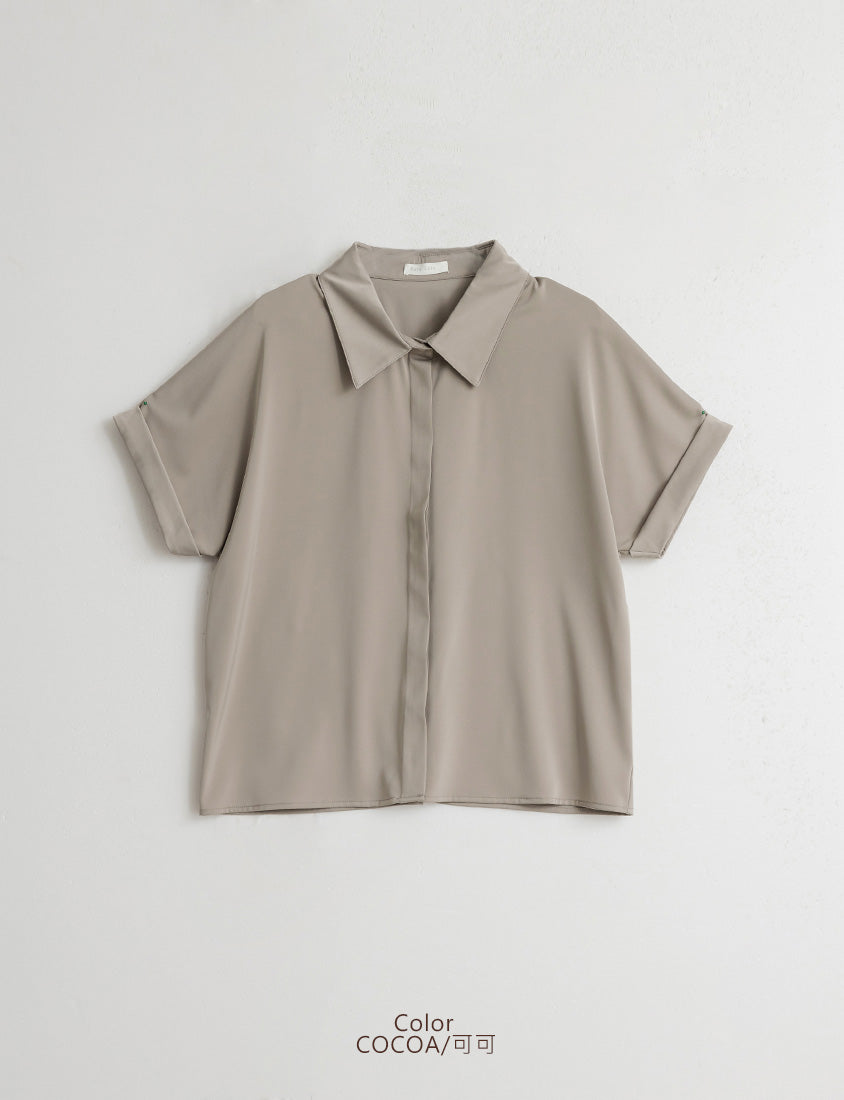 MISS. Minimal Satin Rolled Sleeve Plus Size Shirt
