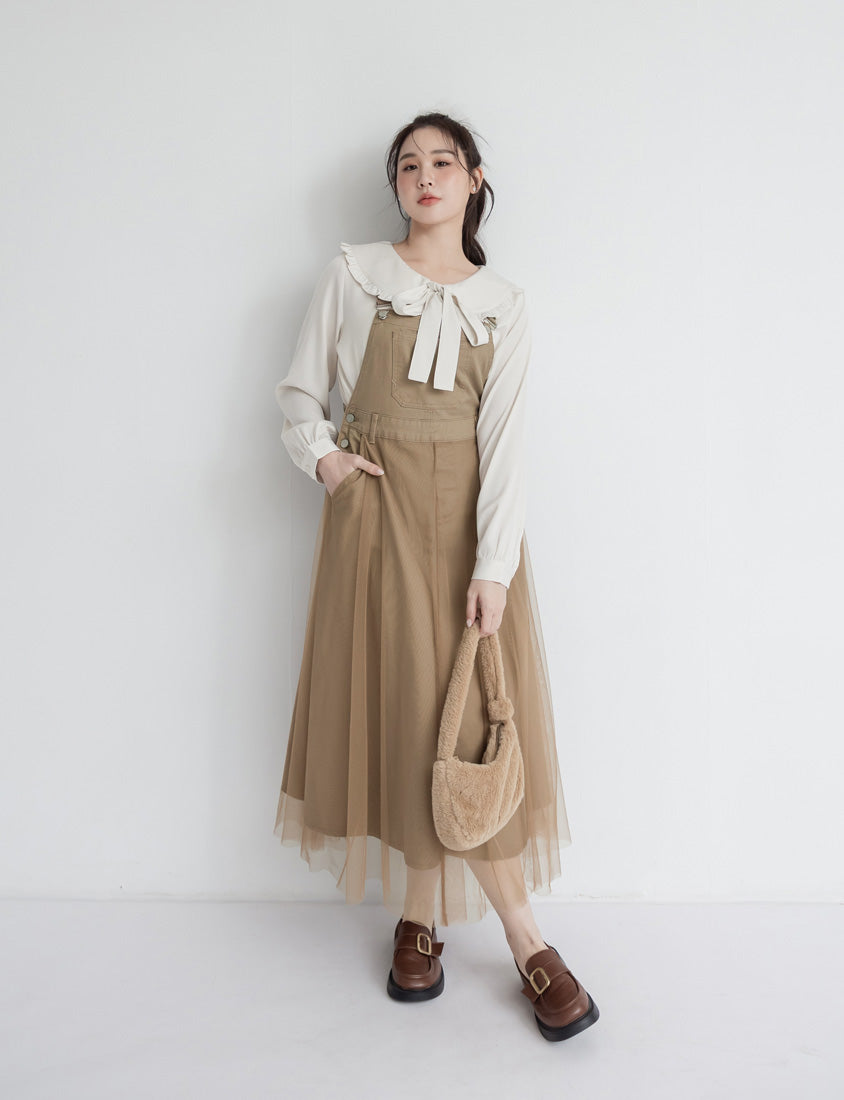 Satin Ruffle Fairy Collar Plus Size Blouse (with Tie)