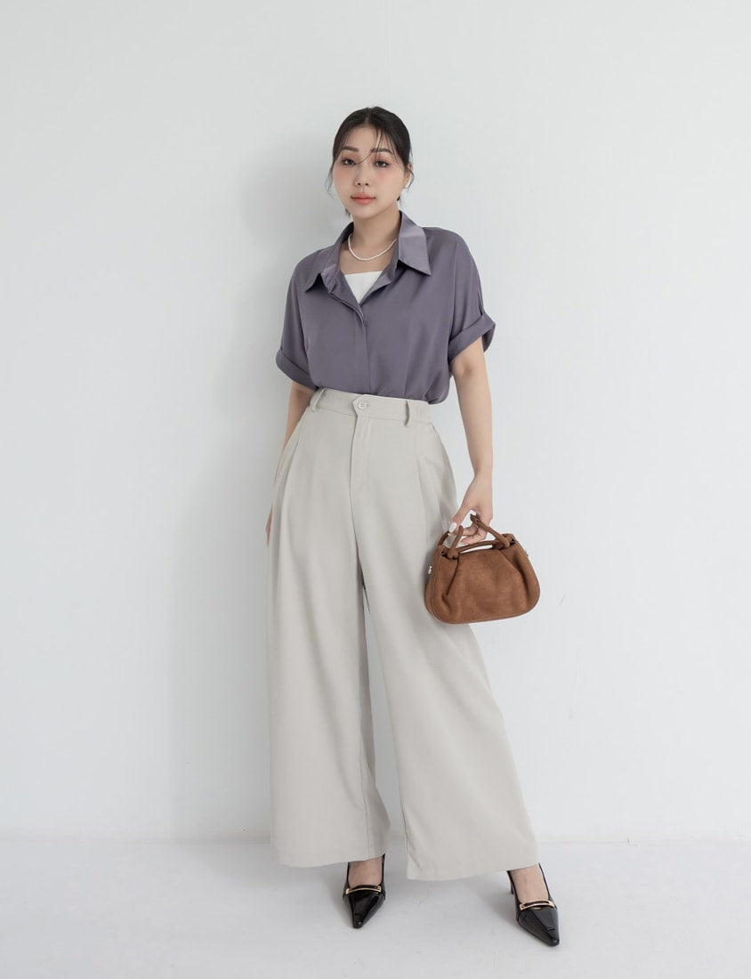 MISS. Minimal Satin Rolled Sleeve Plus Size Shirt