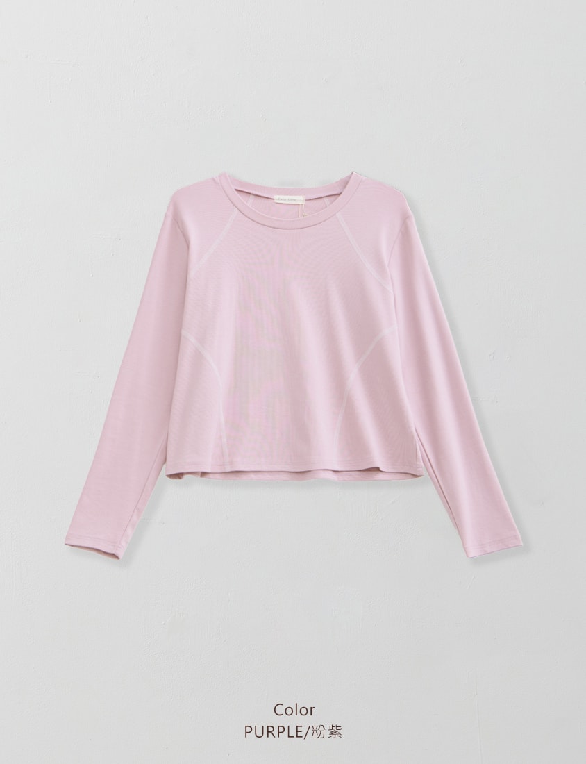 Round Neck Colorblock Topstitch Plus Size Slim Fit Top