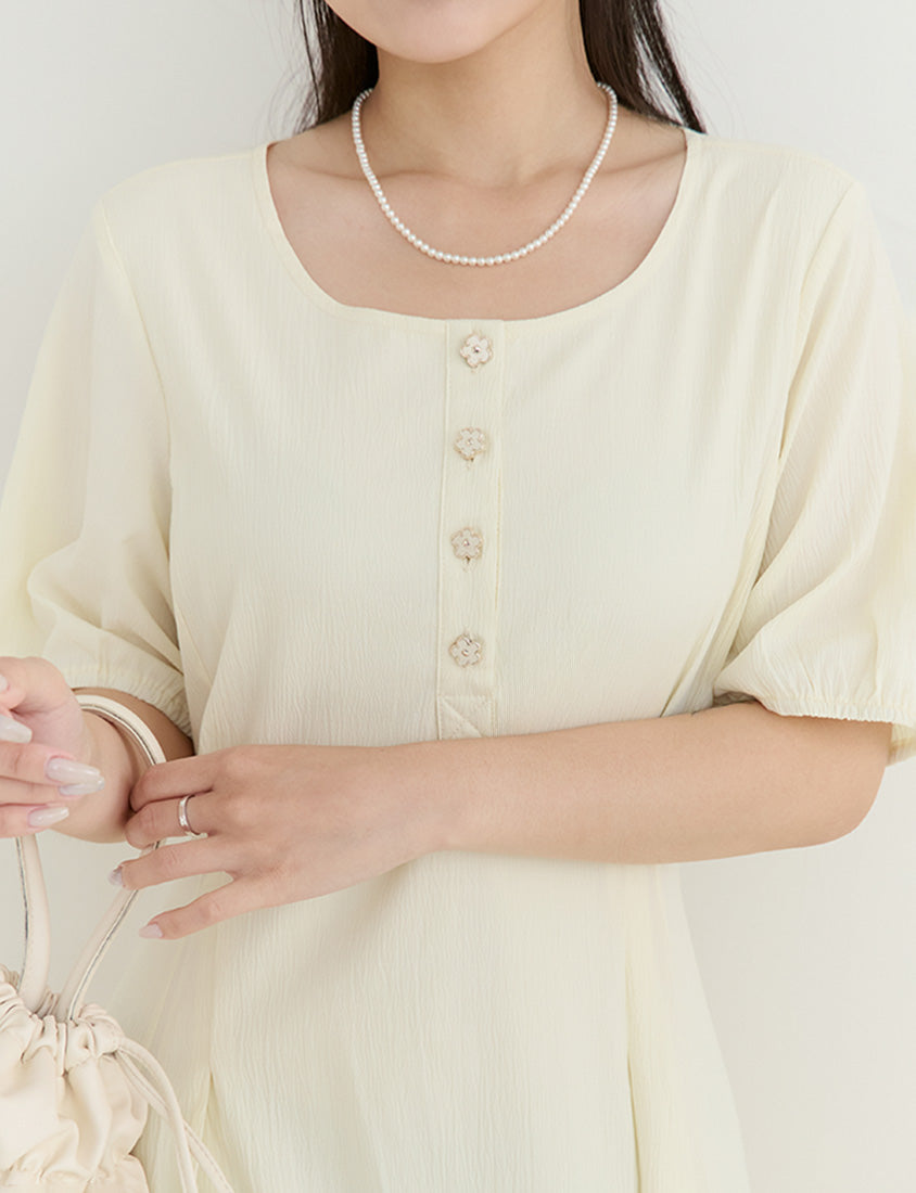 MISS. Elegant Tweed Puff Sleeve Textured Plus Size Maxi Dress