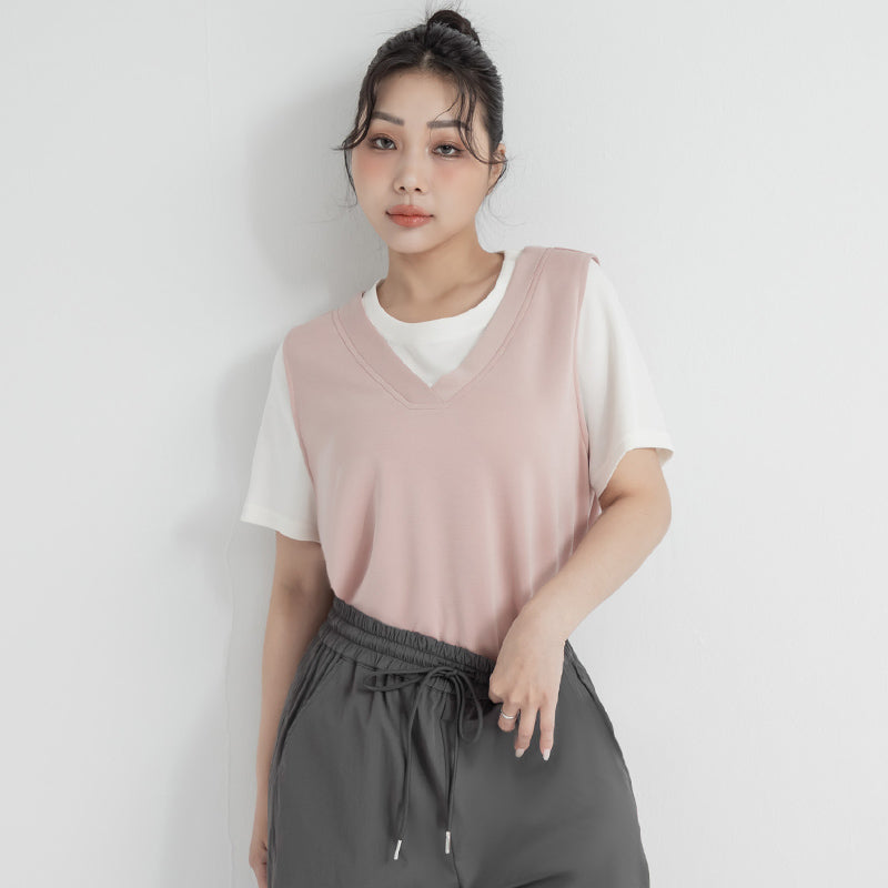 Instant Icy Cooling Cloud Cotton Faux Two Piece Plus Size Tee