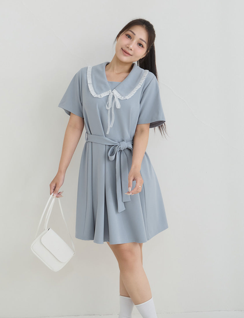Sweet Preppy Contrast Collar Plus Size Maxi Dress