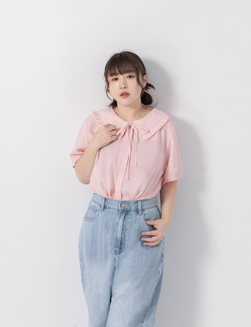 Statement Oversized Collar Tie-Waist Chiffon Plus Size Blouse