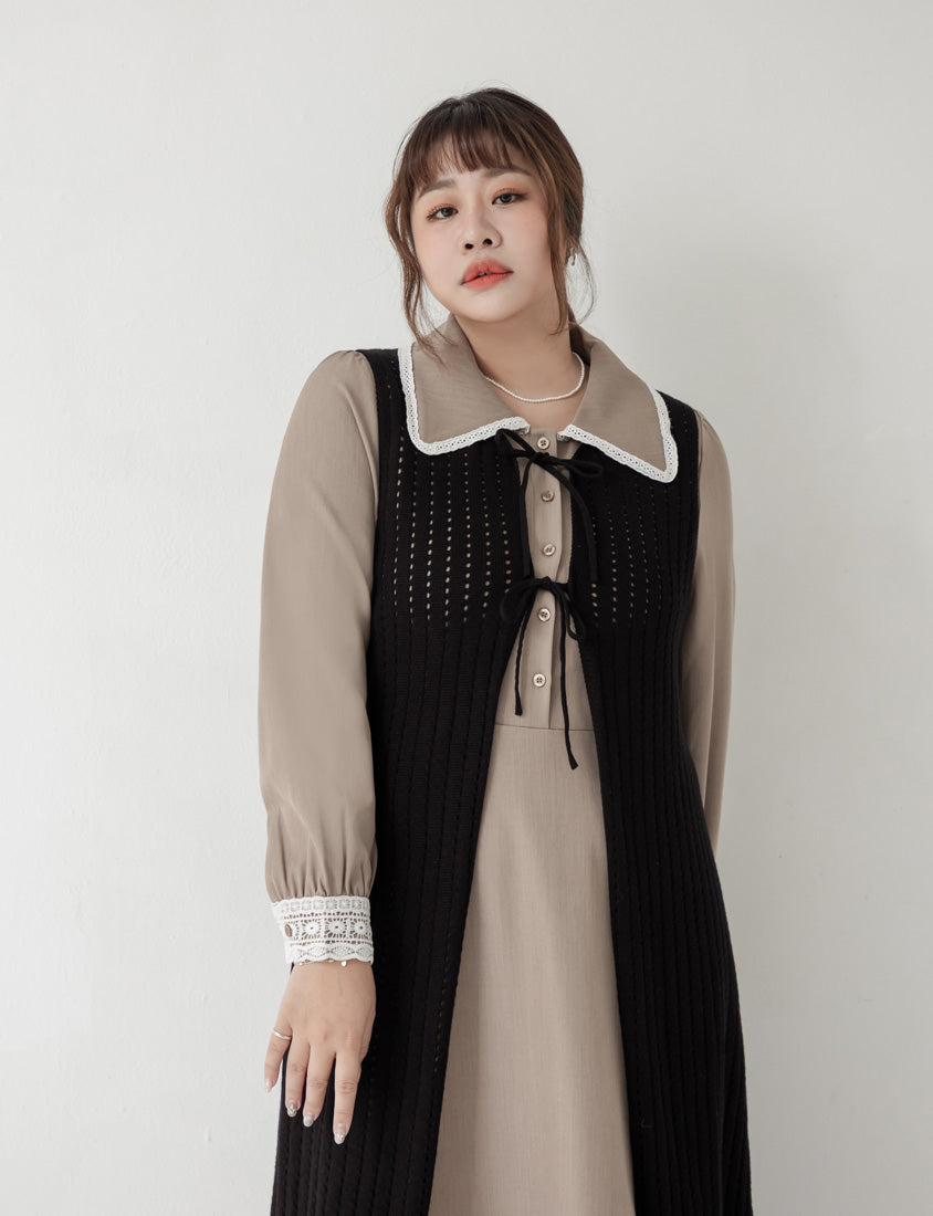 MISS. 2-Way Convertible Hollow Plus Size Long Knit Vest