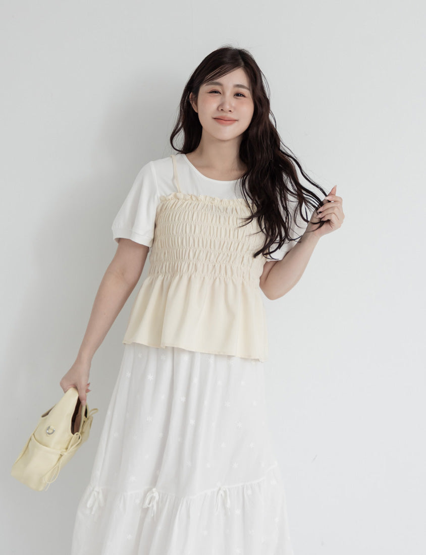 Sweet Crinkle Faux Two-Piece Short Sleeve Plus Size Top