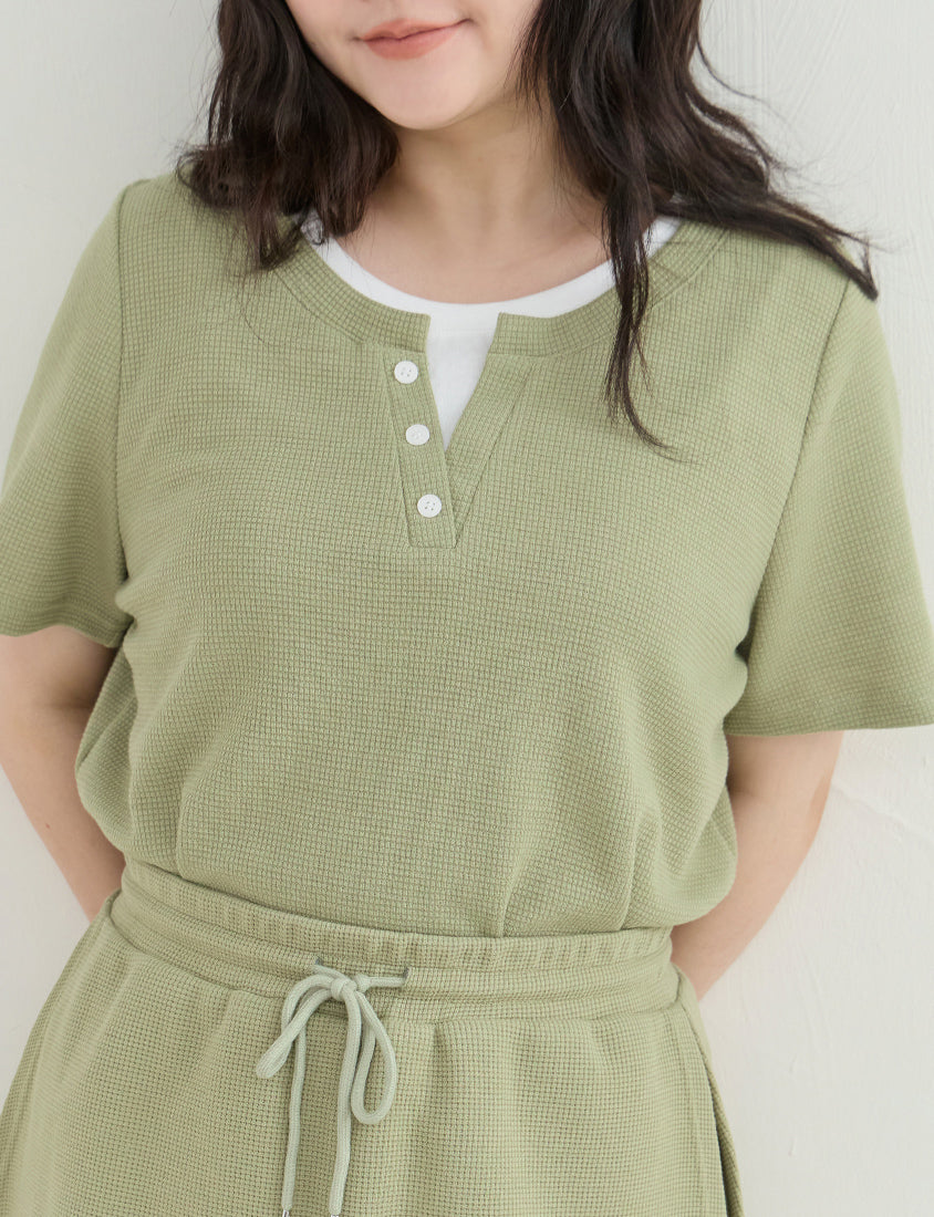 Waffle Knit Faux Two-Piece Plus Size Top