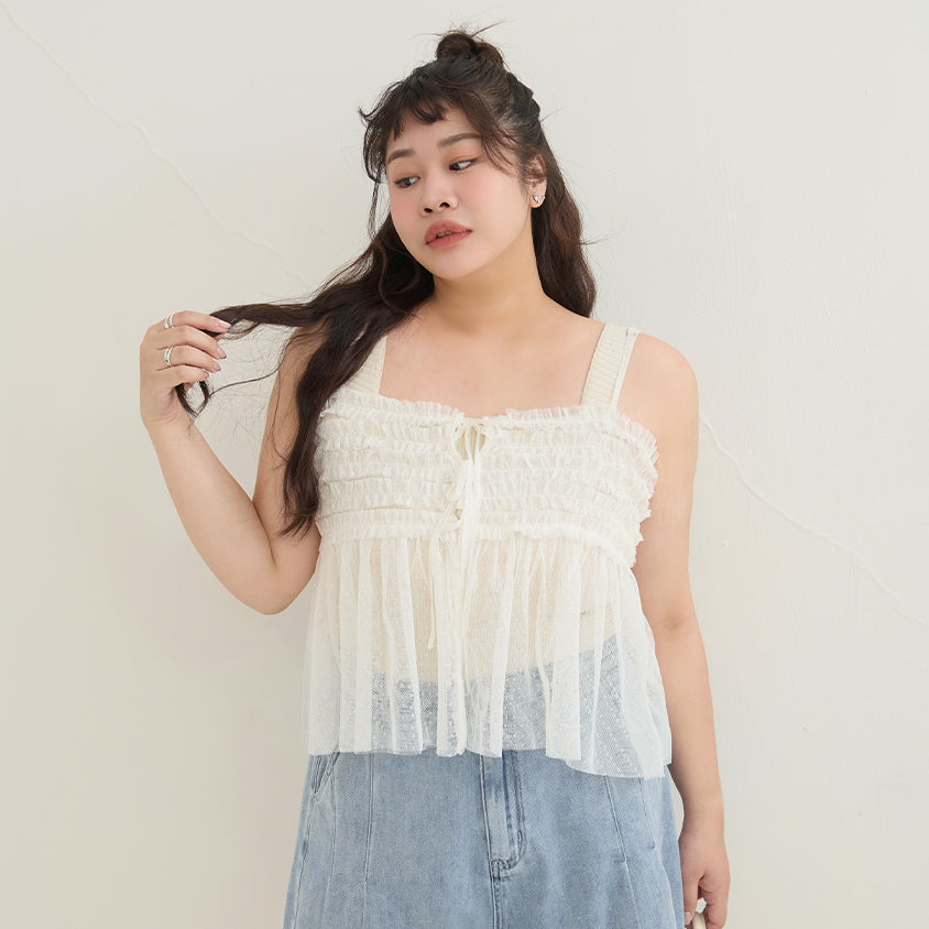 2-Way Japanese Polka Dot Mesh Plus Size Cami Top