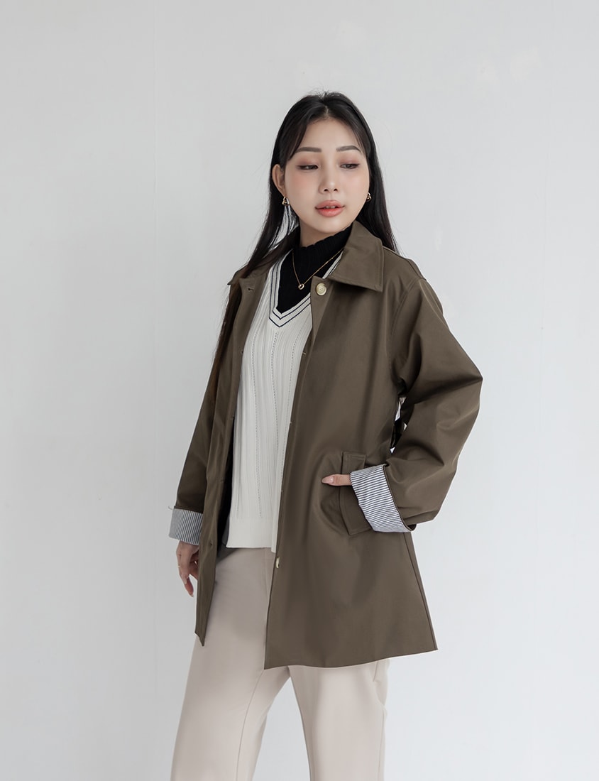 MISS.Korean Style Textured Mid-Length Plus Size Trench Coat (With Belt)