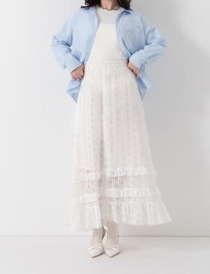 Romantic Floral Lace Tiered Plus Size Maxi Skirt