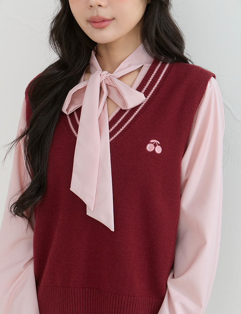 Korean Style Tie Neck Long Sleeve Plus Size Blouse