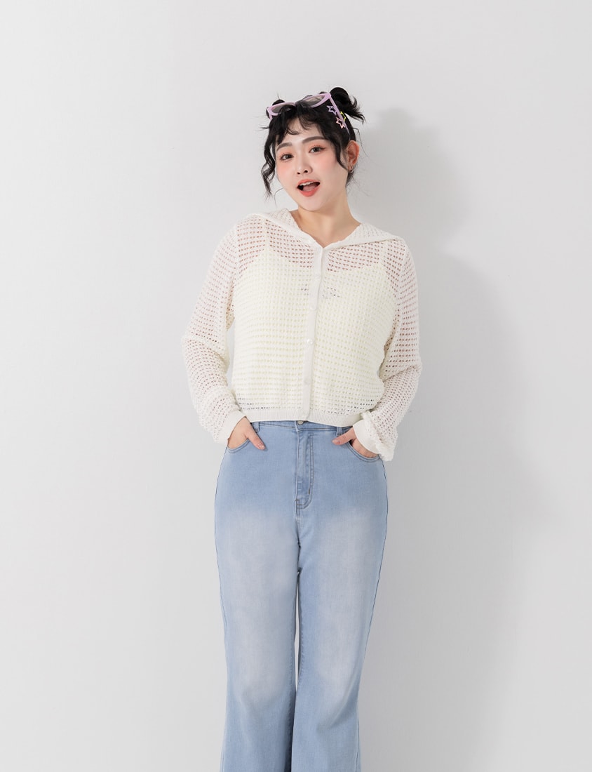 Ice Silk Button-Up Hooded Plus Size Knit Cardigan