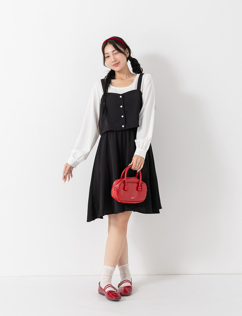 Sweet Slim Fit Faux Two-Piece Plus Size Mini Dress