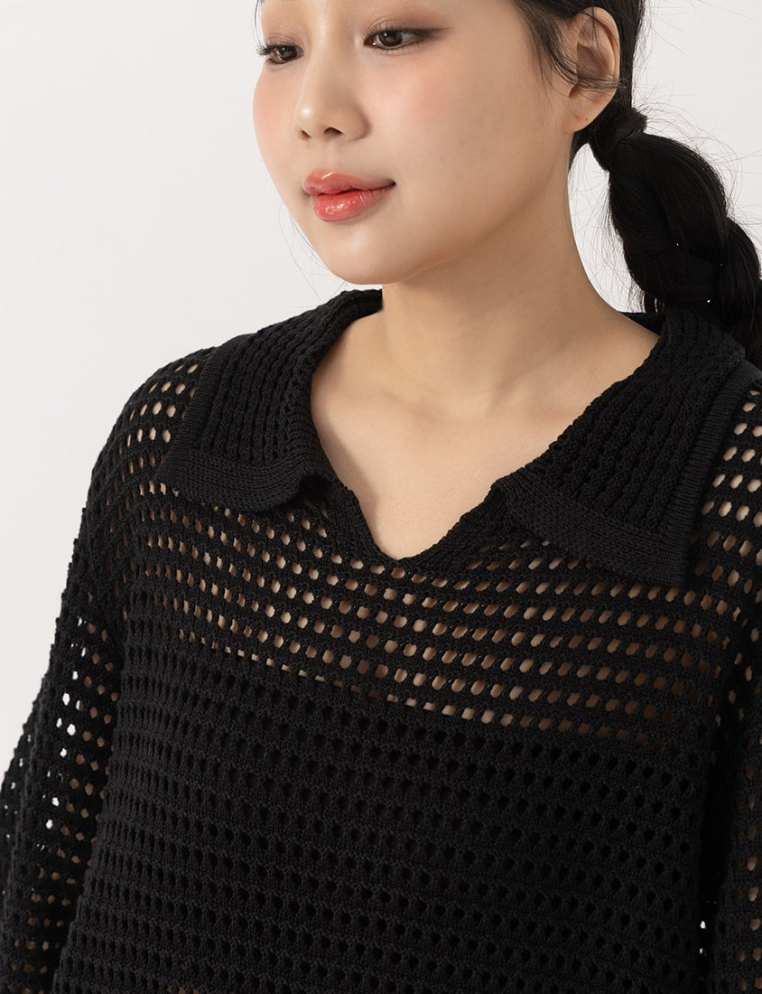 Anti-Pilling Cutout Hollow Collar Plus Size Knit Top
