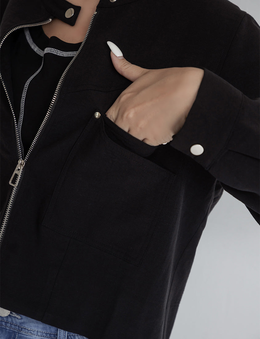 MUA! Lyocell Linen Contrast Stitch Plus Size Moto Jacket
