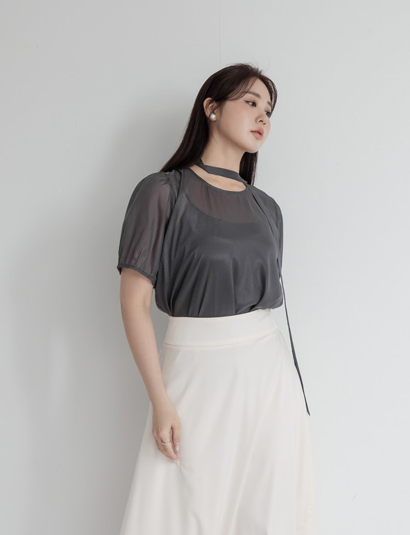 MISS. Elegant Two-Piece Sheer Plus Size Top (With Tie)