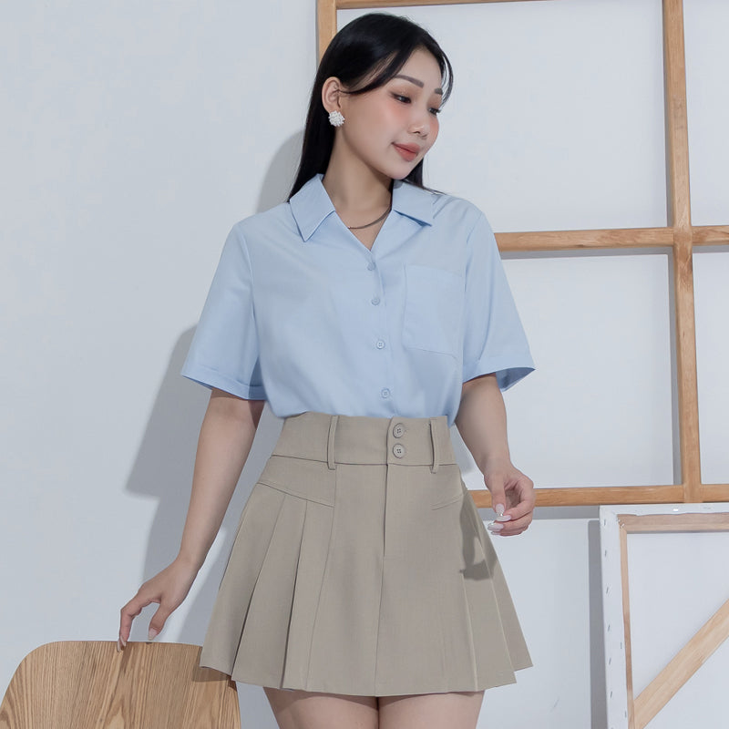 MISS. Minimal V-Neck Placket Rolled Sleeve Plus Size Shirt