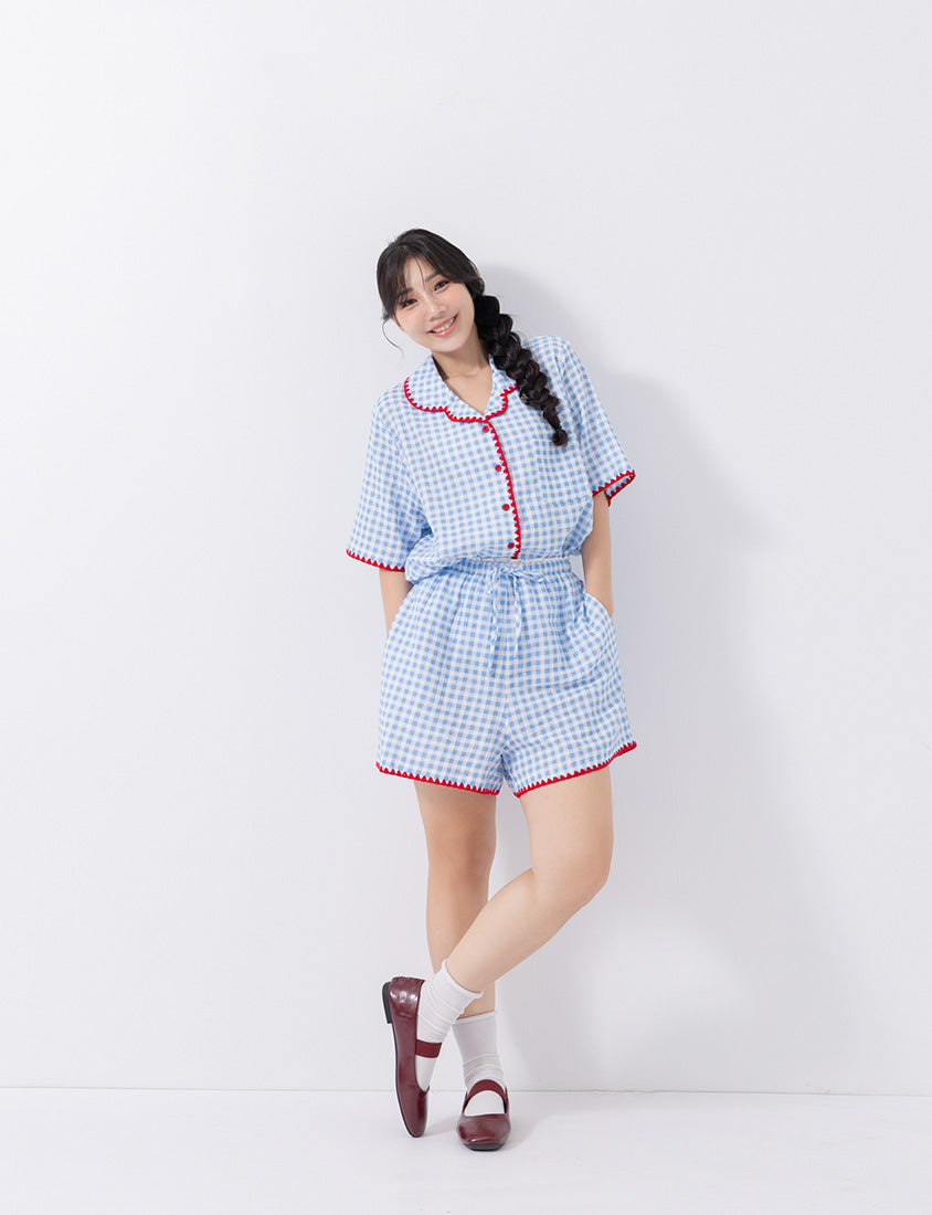 Skin-Friendly Gingham Contrast Ruffle Casual Plus Size Shorts