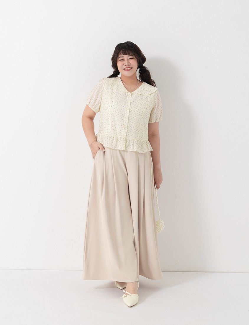 Fresh Floral Collared Cinched Waist Plus Size Blouse