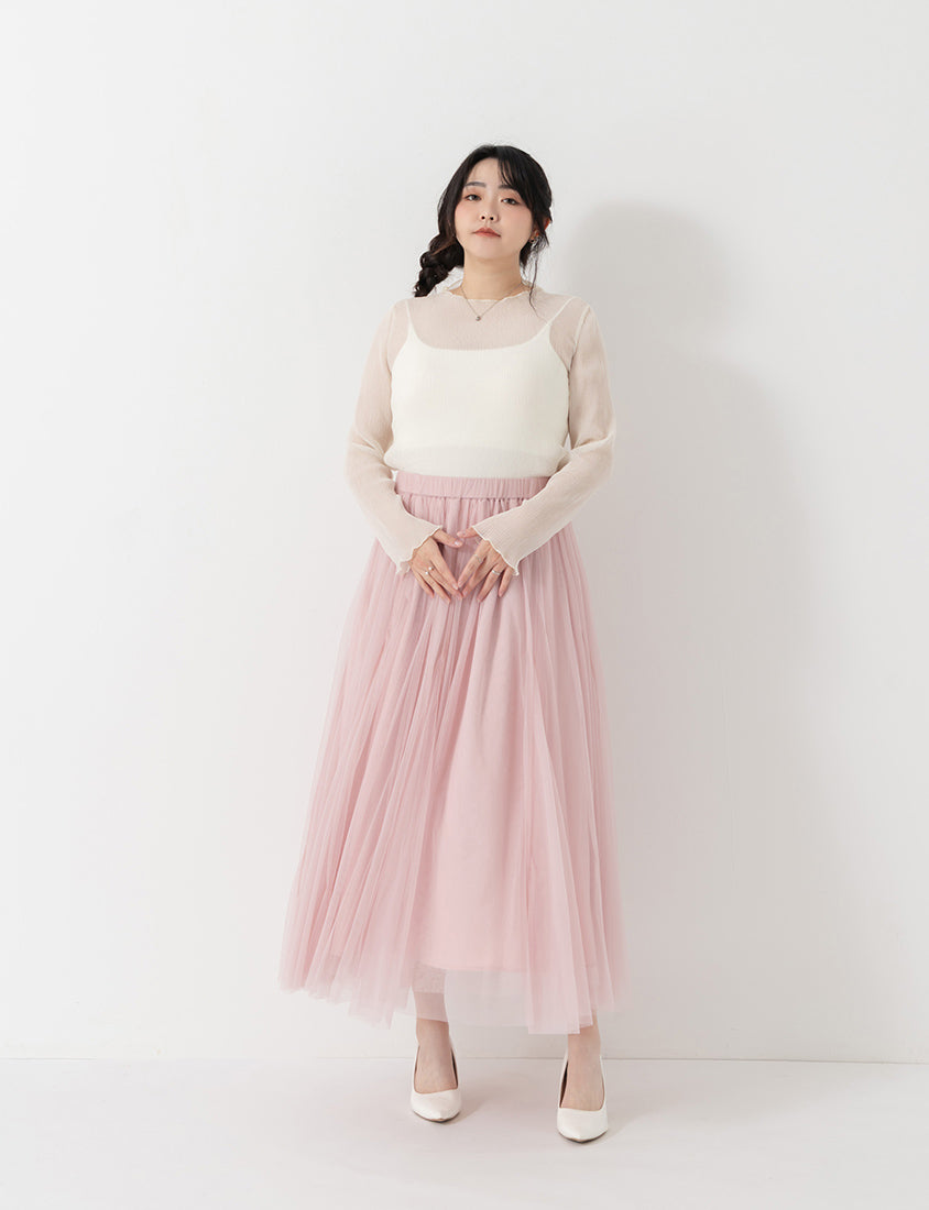 MISS. Ethereal Crinkle Sheer Mock-Neck Plus Size Top