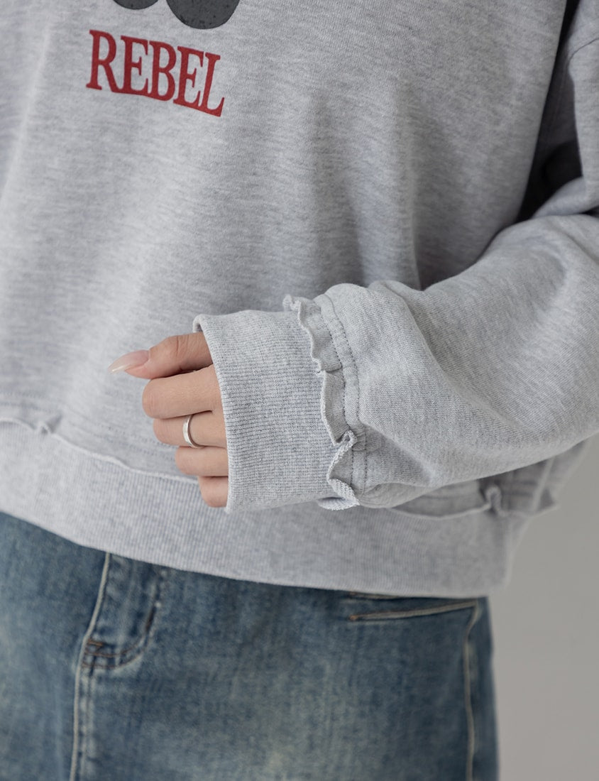 Cute Cherry Raw-Edge Oversized Sweatshirt