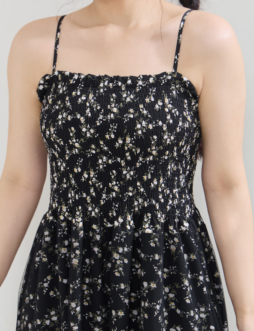 Layered Mesh Floral Adjustable Plus Size Strap Maxi Dress