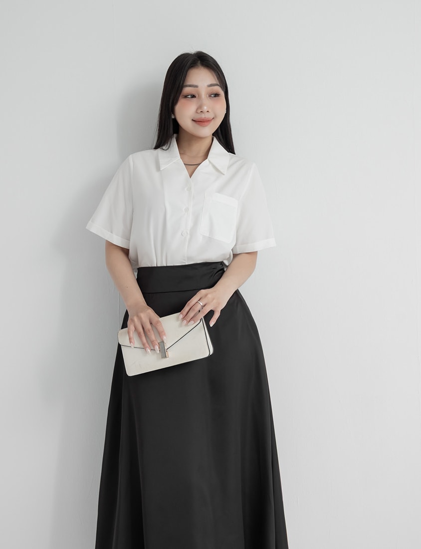 MISS. Soft Sheen Flowy Satin Plus Size Maxi Skirt