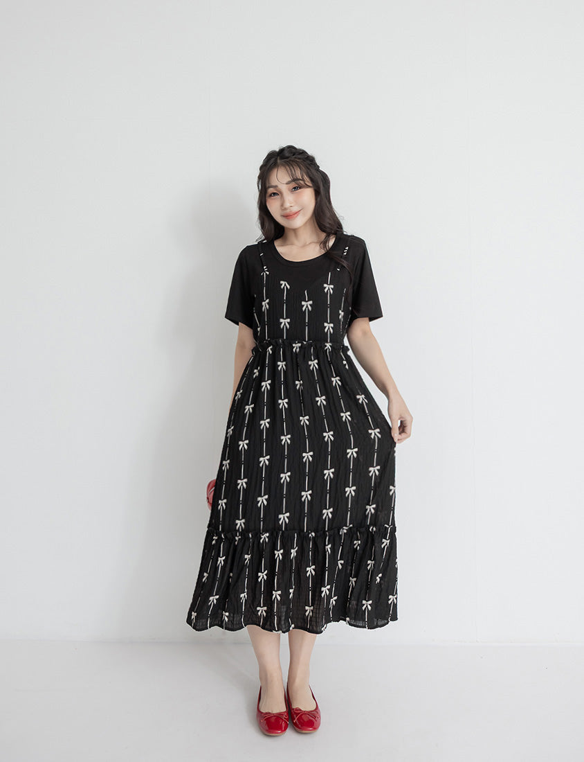 Sweet Chiffon Bow Faux Two-Piece Plus Size Maxi Dress
