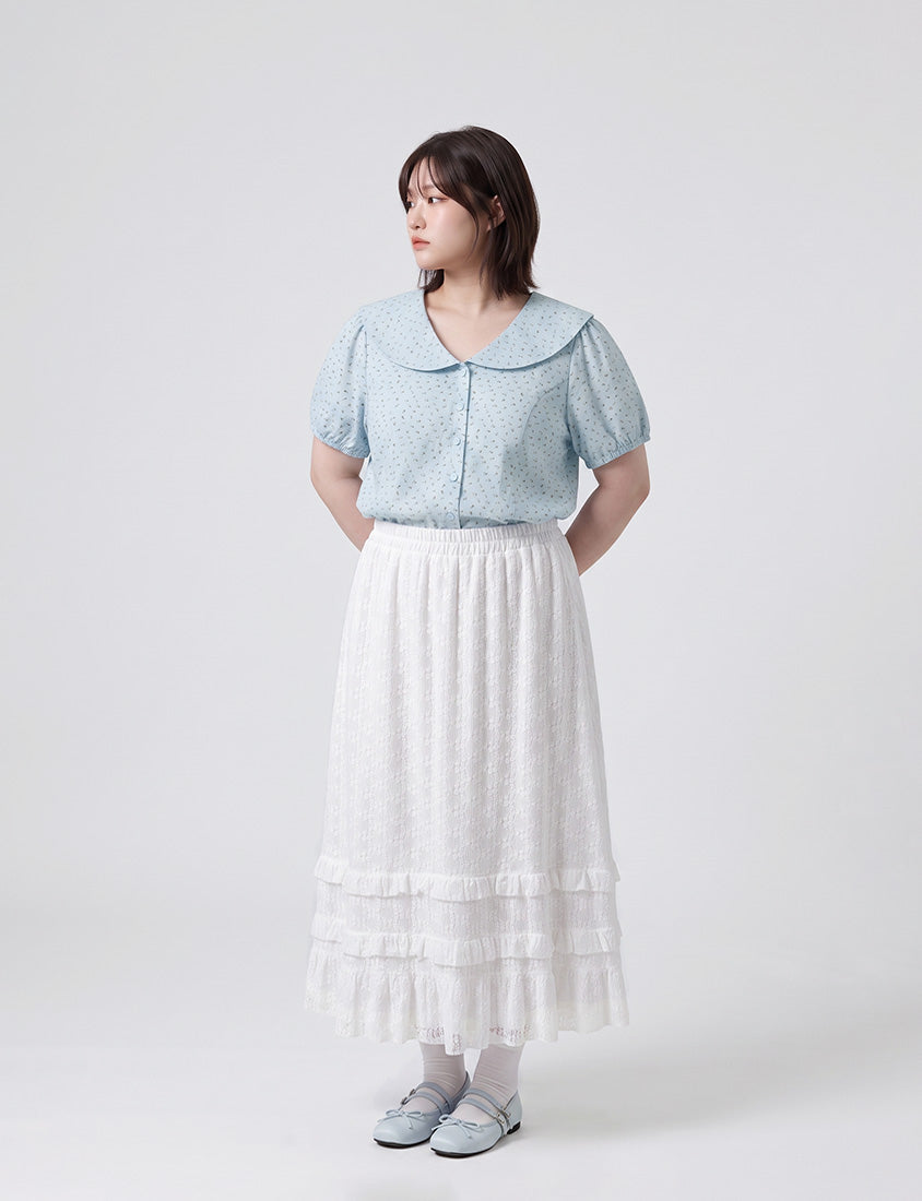 Fresh Floral Collared Cinched Waist Plus Size Blouse